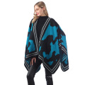 Plus Size Herbst Winter Damen Bedruckt Modisch Retro Style Vintage Muster Poncho Offene Front Cape Strickjacke Wickelschal